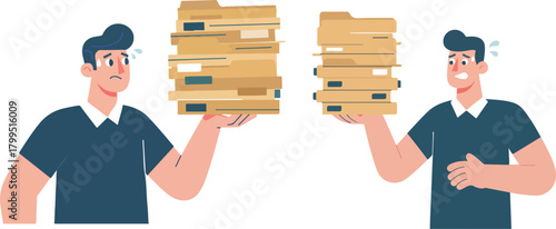 Coworker Balancing Ten File Folders Cartoon Illustration