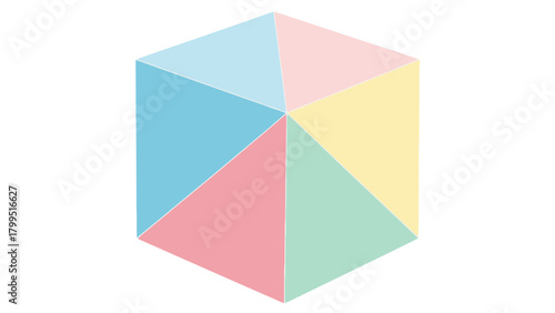 Geometric prism divided into six triangular facets in pastel colors