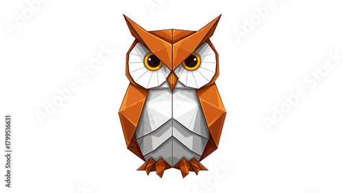 Geometric origami owl illustration with orange and white