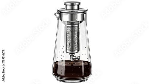Glass cold brew coffee maker with metal filter