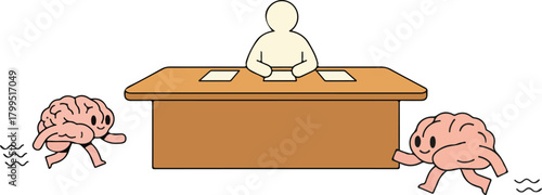 Brain Sneaking Away From Meeting Cartoon Illustration