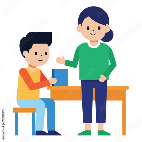 Teacher Student Classroom Interaction on White Background