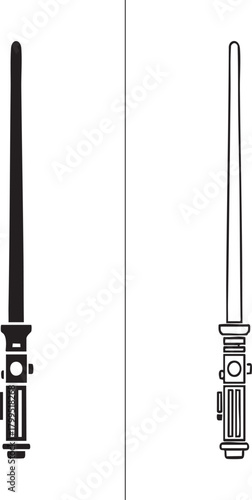 Φωτογραφία Two lightsaber silhouettes one solid black and one outline isolated on transpare