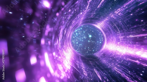 Fototapeta Naklejka Na Ścianę i Meble -  Experiencing hyper speed travel through a futuristic wormhole tunnel