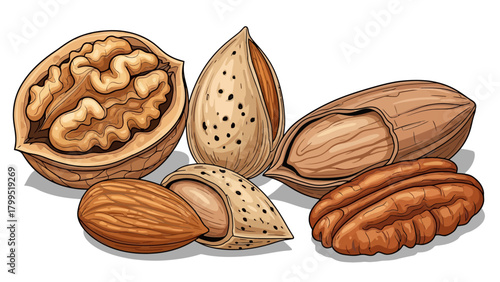 Nuts assortment on a white background