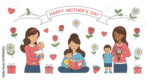 Celebrate Mother's Day with Love A Collection of Illustrations Featuring Moms and Children