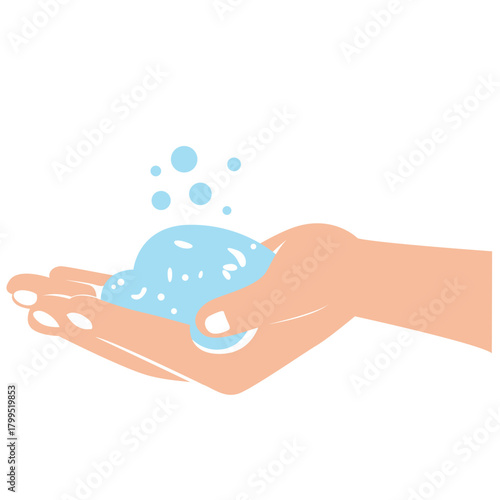 Hand washing with blue foam, perfect for teaching germ removal, personal hygiene, or childcare safety education.