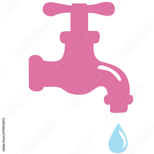 Pink faucet dripping water, symbolizing water conservation and proper tap usage in hygiene education materials.