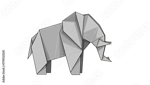Origami elephant on white background