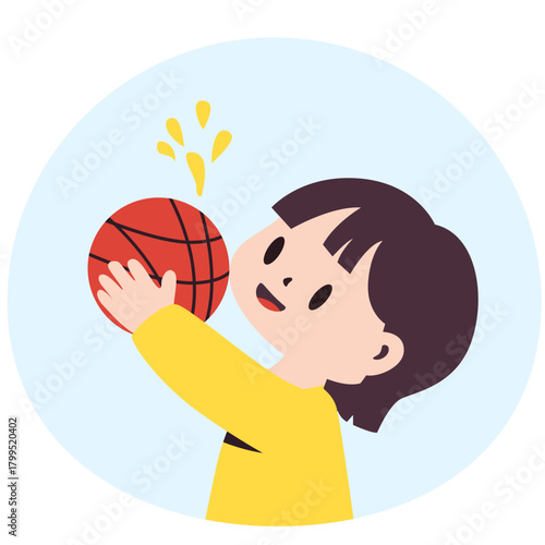 Boy playing basketball, ideal for teaching sports hygiene, equipment cleaning, or post-activity handwashing education.