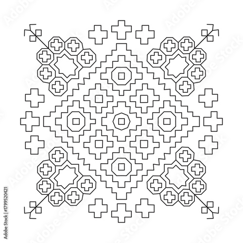 Decorative petal shape mandala coloring book page