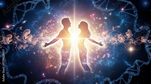 Spiritual Connection of Two Souls, Divine Union, Genetic Link in the Cosmos Visualization