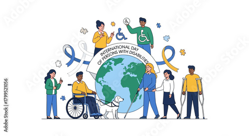 A diverse group of people with various disabilities celebrating global inclusion and accessibility