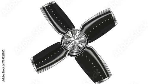 Overhead view of a black and silver fourbladed fan