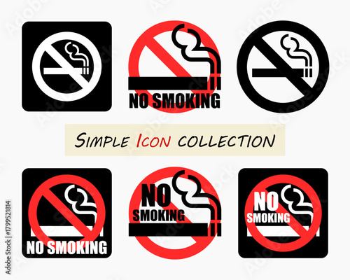 Collection of simple no smoking icons isolated on white background