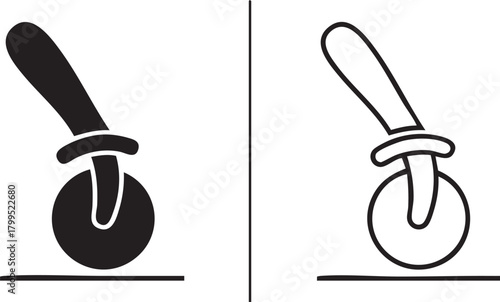 Hand drawn silhouette of a pizza cutter tool isolated on transparent background