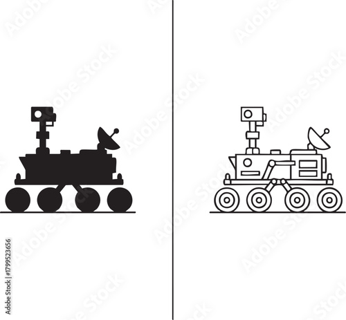 Mars rover silhouette and outline isolated on transparent background