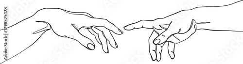 Gentle touching of hands in elegant, minimal, and continuous line art symbolism