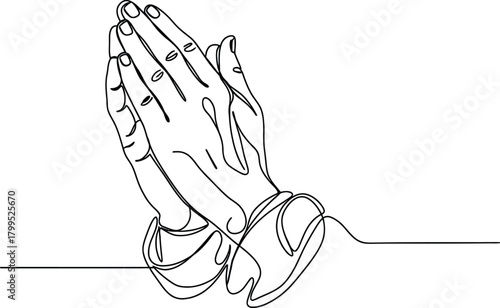 Praying Hands in Reverent Minimal One-Line Art Style