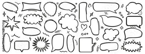 Doodle speech bubble collection with sketch lines and hand drawn shapes. Perfect for note, comic, and conversation