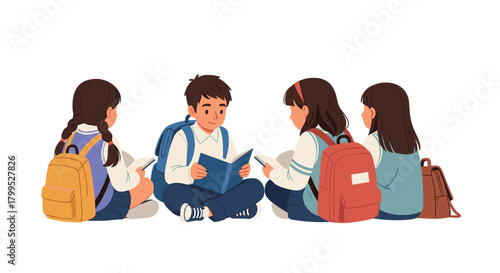 Engaging students enjoying educational books together in a bright classroom, fostering learning, growth, and friendship among children