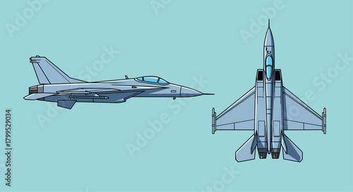 Detailed blueprints of a dynamic military jet fighter ready for high-flying defense missions and strategic air operations with a sleek modern design