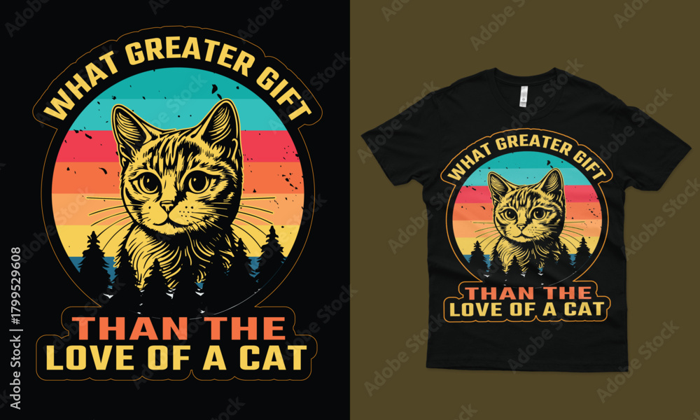 Obraz premium Vintage Cat Lover T-Shirt Design – Retro Sunset Pet Illustration