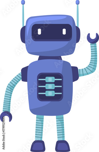 Blue robot toy illustration with antennae and mechanical arms, symbolizing futuristic play and imagination