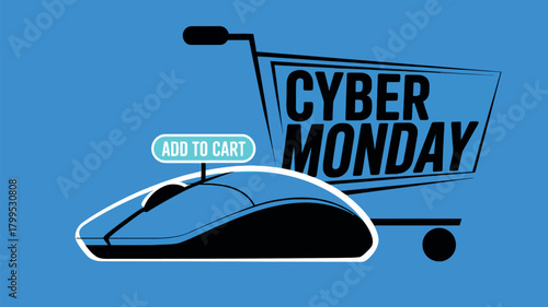 Cyber Monday Shopping with Mouse and Cart Icon