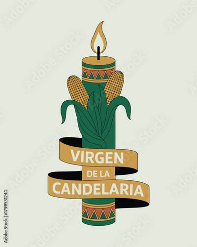 Virgen de la Candelaria Festival Illustration with Candle and Floral Elements