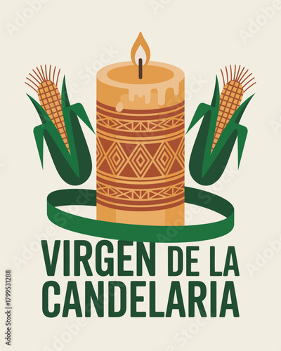 Virgen de la Candelaria Festival Illustration with Candle and Floral Elements