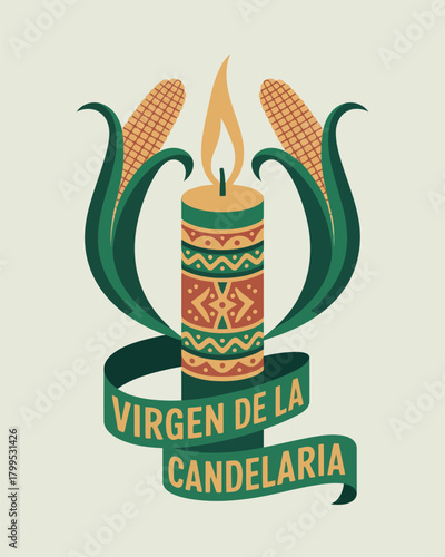 Virgen de la Candelaria Festival Illustration with Candle and Floral Elements
