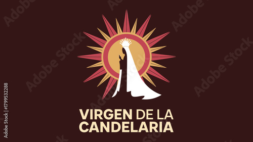 Virgen de la Candelaria Festival Icon with Radiant Sunburst Design