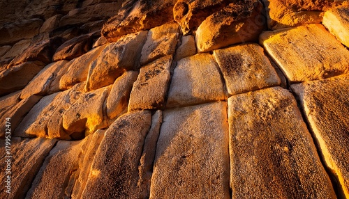 Formation Of A Sinter Limestone Wall Illuminated By Warm Light