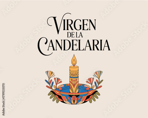 Virgen de la Candelaria with Candle and Floral Design