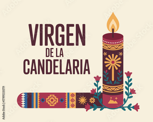 Virgen de la Candelaria with Candle and Floral Design