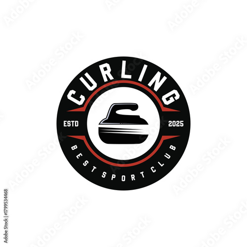 Simple curling sport logo vector with curling emblem