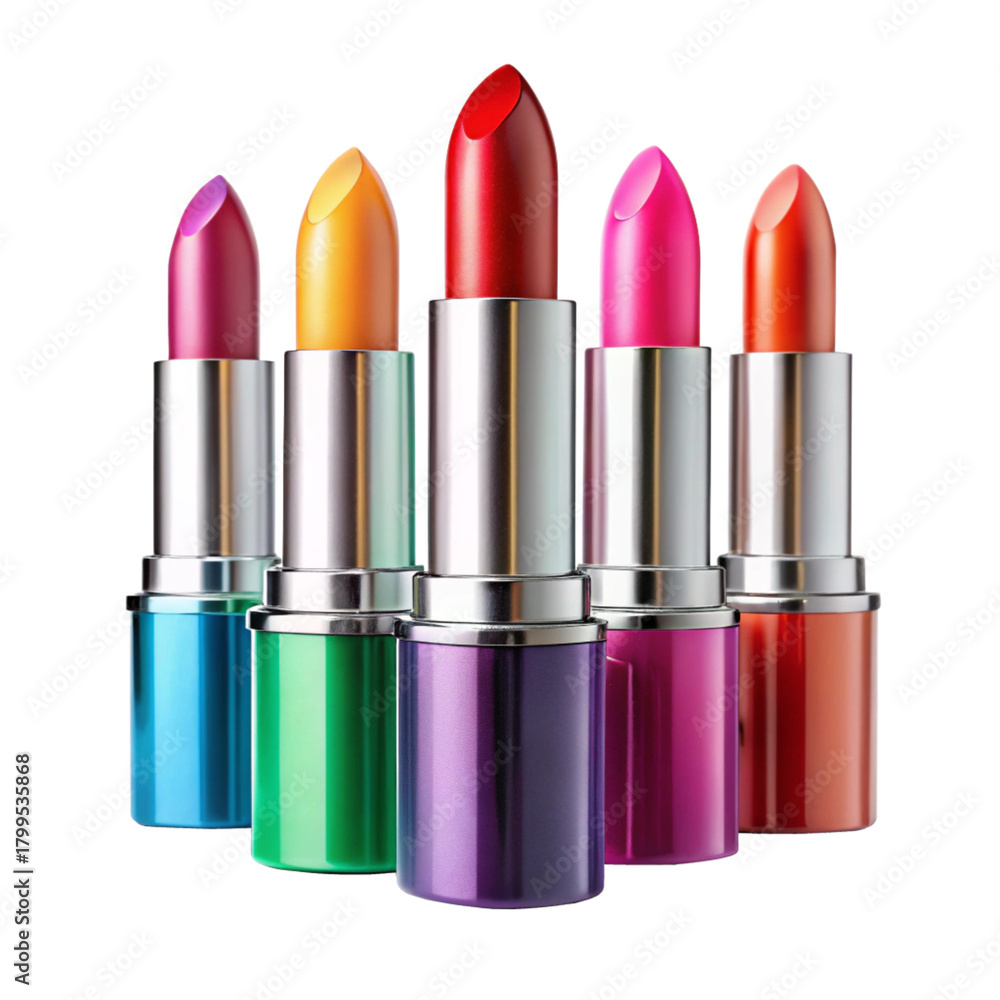 Obraz premium A collection of five colorful lipsticks
