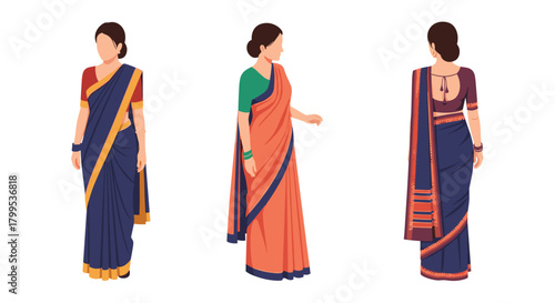 Elegant women showcasing traditional Indian saree designs in vibrant colors, perfect for cultural events or fashion presentations and celebrations