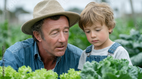 Wallpaper Mural Happy together, A grandparent teaches a child gardening, highlighting their bonding moment in a serene outdoor setting. Torontodigital.ca