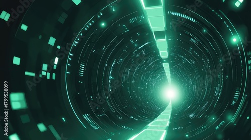 Fototapeta Naklejka Na Ścianę i Meble -  Digital data tunnel with glowing neon light