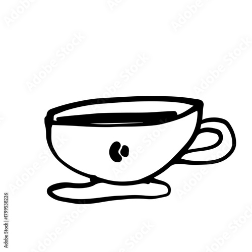 Primitive children's doodles of a cup, a hot coffee mug. Vector graphics.