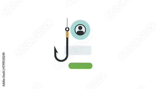 Avoid phishing scams and protect your digital identity online with this illustrative graphic of a hook and a person icon for safety