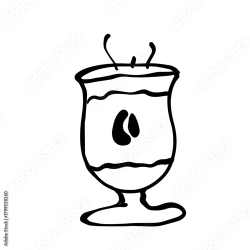 Primitive children's doodles of a cup, a hot coffee mug. Vector graphics.