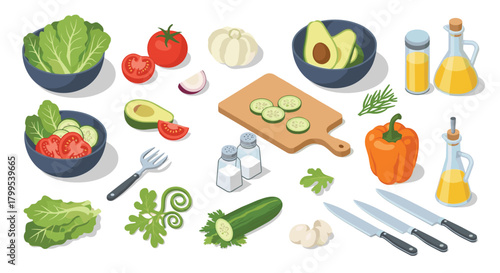 Fresh salad ingredients arranged for healthy eating and vibrant lifestyle content, perfect for food blogs and delicious recipe ideas