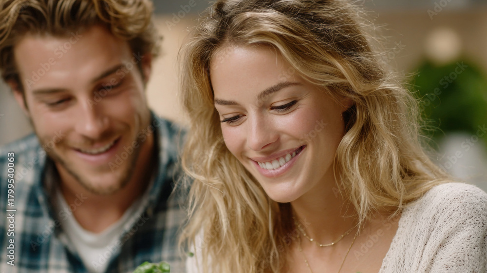 Obraz premium Happy together, Roommates enjoying a cozy dinner together in a small apartment setting.