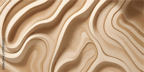 Luxurious brown flowing liquid chocolate and cream waves with a smooth satin texture pattern