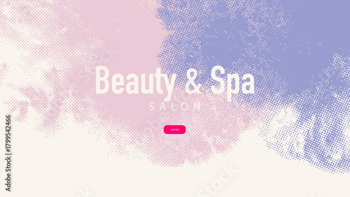 Pastel halftone beauty spa salon background. Wellness center, cosmetics brand, nail salon, aromatherapy, yoga studio concept. Soft grain texture modern vector illustration.