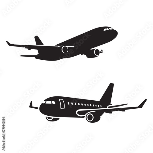 Airplane Icon and Silhouette Set | Vector Symbols for Commercial Aviation, Travel, and Tourism