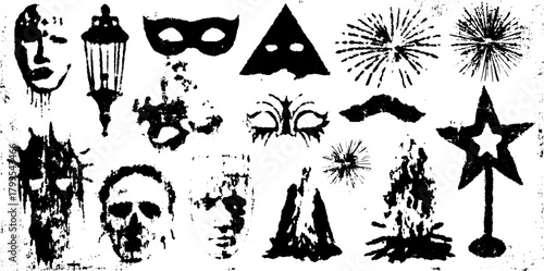 Antique engravings set in a vintage style. A collection of silhouettes and decorative elements in a vector illustration.